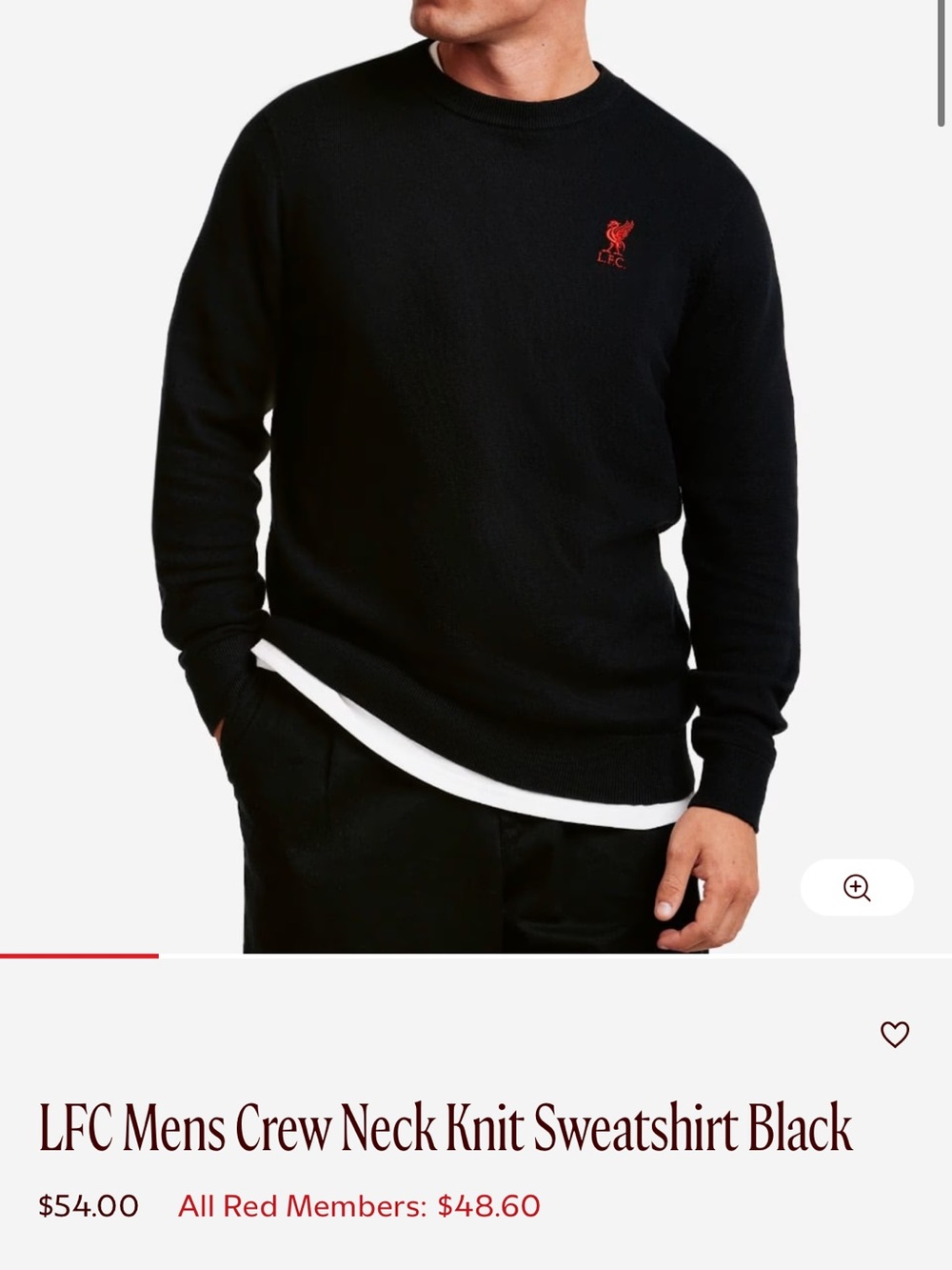 LFC Liverpool Black Crewneck Sweater with Red Crest